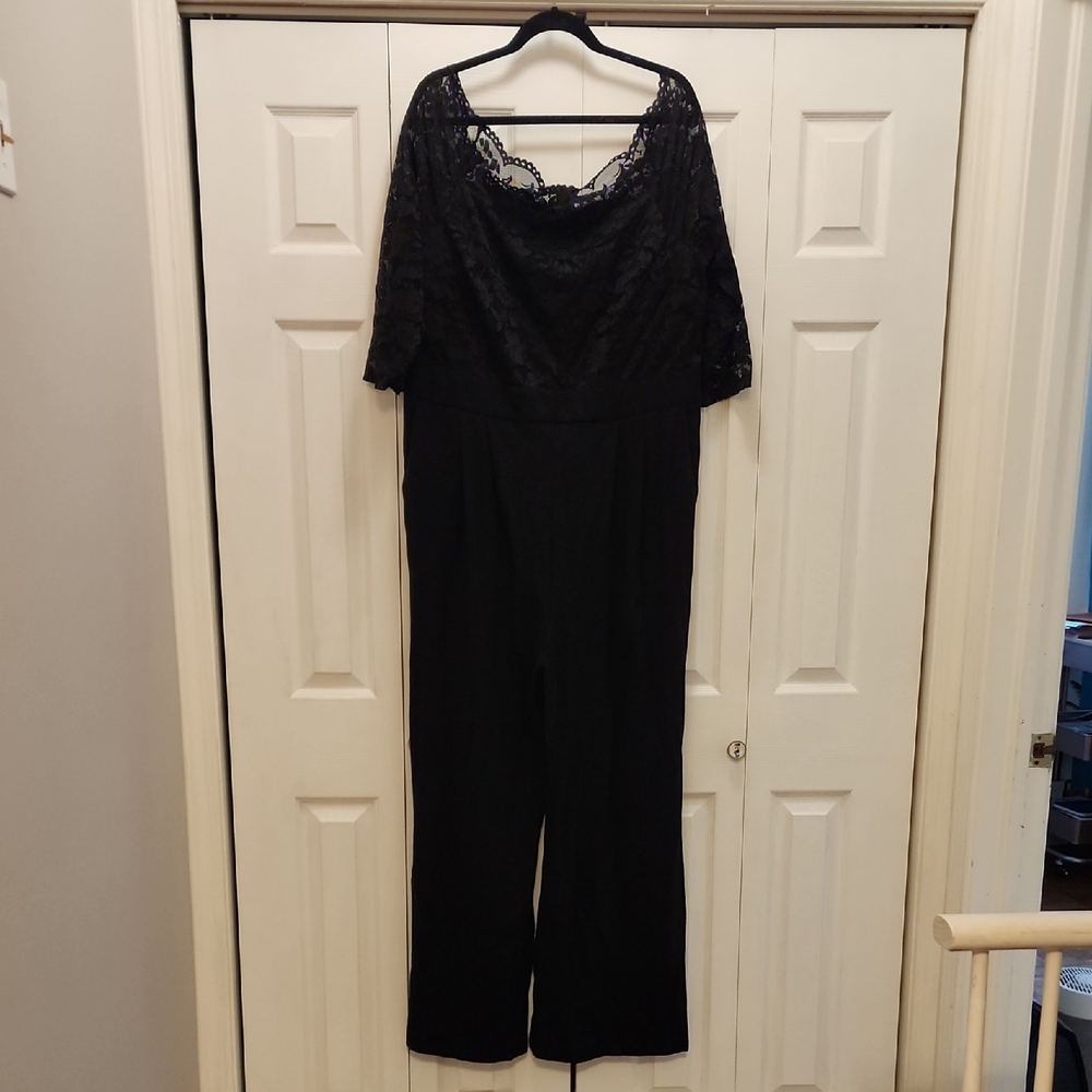 Black Lace-Top Jumpsuit - Women